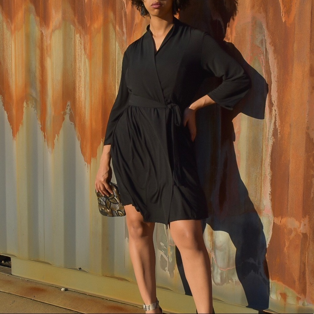 Carole Hochman Midnight LBD Wrap Dress sz S